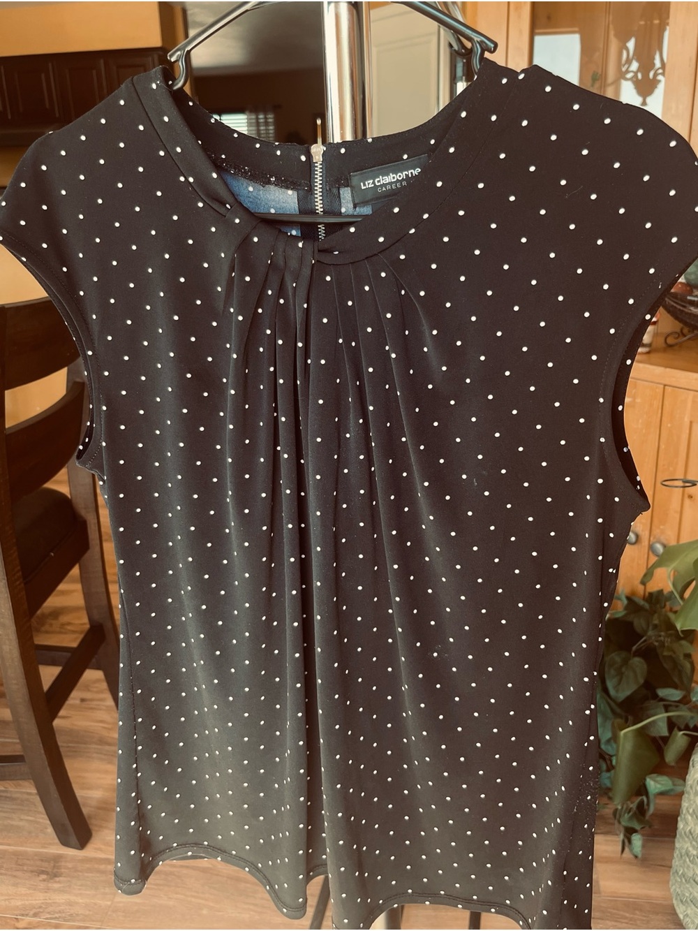 Liz Claiborne Black Polka Dot Cap-Sleeve Blouse